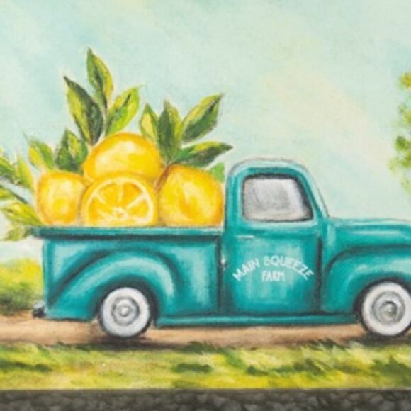 Farmhouse Truck Lemons Galvanized Metal Tray Decor - Picture 2 of 6